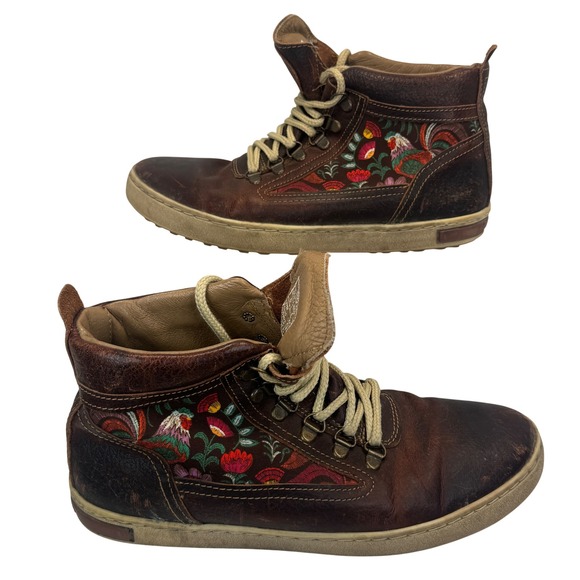 Inkkas Leather High Top Sneakers Brown Embroidered Rooster Floral Men 9 Women 11 - Picture 6 of 10